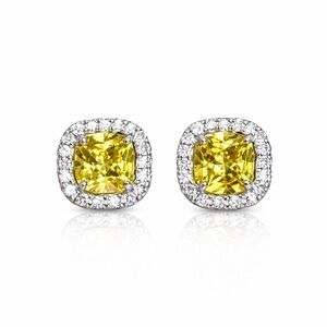 ⚜️ Elegant Silver Stud Earrings With Yellow and Clear Zirconia